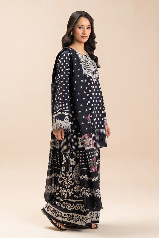 3 PIECE EMBROIDERED LAWN SUIT-MONOCHROME GARDEN (UNSTITCHED)
