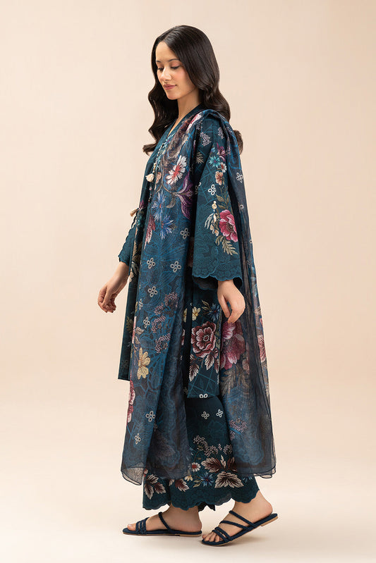 3 PIECE PRINTED LAWN SUIT-CERULEAN FLORA (UNSTITCHED)