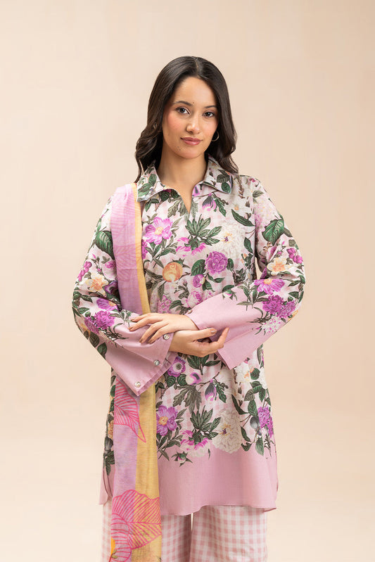 3 PIECE PRINTED LAWN SUIT-ROSEVINE PLAID (UNSTITCHED)
