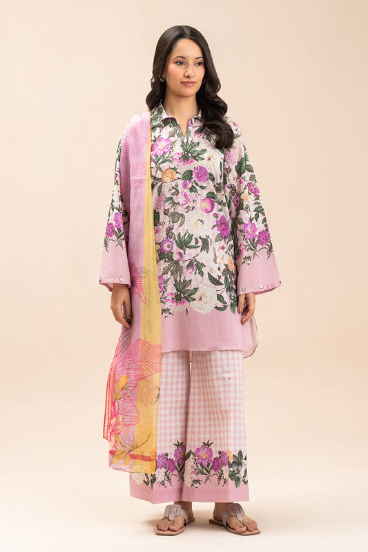 3 PIECE PRINTED LAWN SUIT-ROSEVINE PLAID (UNSTITCHED)
