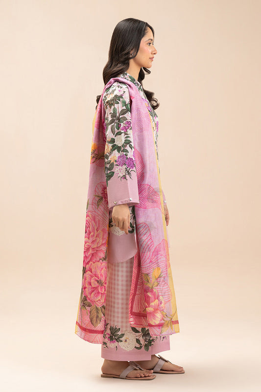 3 PIECE PRINTED LAWN SUIT-ROSEVINE PLAID (UNSTITCHED)