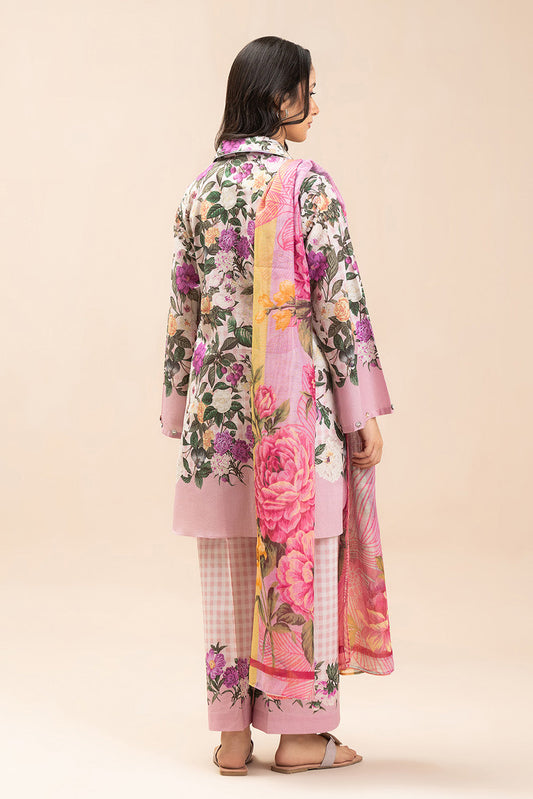 3 PIECE PRINTED LAWN SUIT-ROSEVINE PLAID (UNSTITCHED)