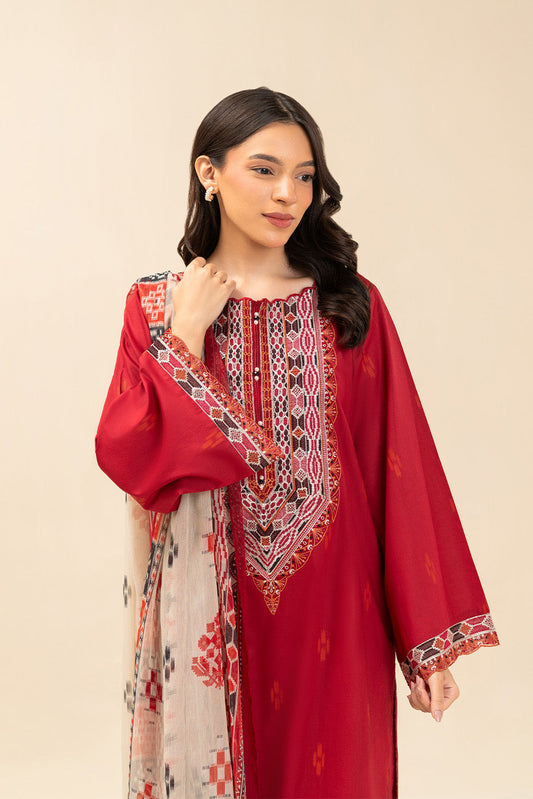 3 PIECE EMBROIDERED LAWN SUIT-IMPERIAL CRIMSON (UNSTITCHED)