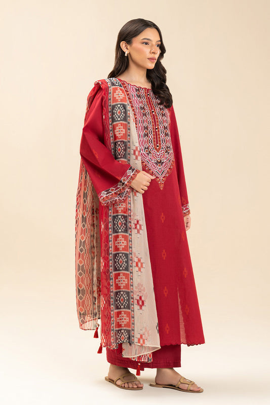 3 PIECE EMBROIDERED LAWN SUIT-IMPERIAL CRIMSON (UNSTITCHED)