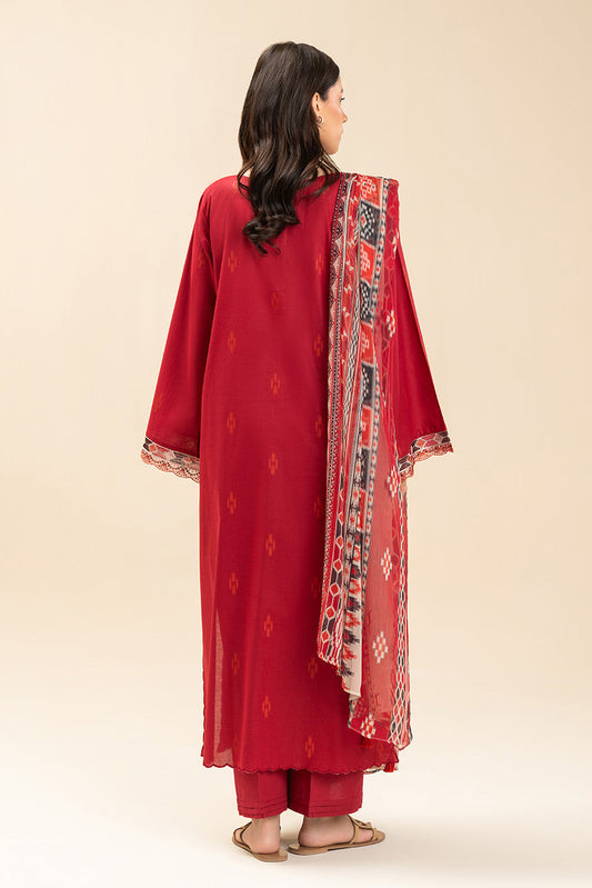 3 PIECE EMBROIDERED LAWN SUIT-IMPERIAL CRIMSON (UNSTITCHED)