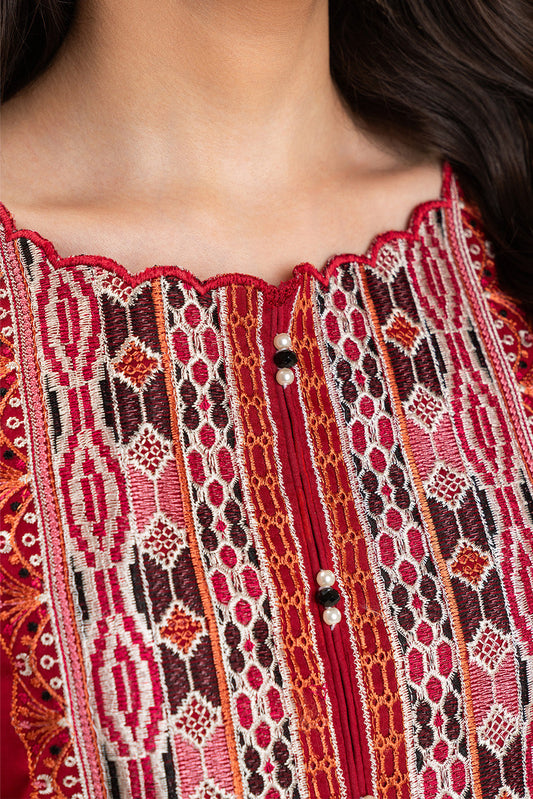 3 PIECE EMBROIDERED LAWN SUIT-IMPERIAL CRIMSON (UNSTITCHED)