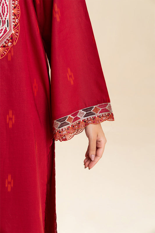 3 PIECE EMBROIDERED LAWN SUIT-IMPERIAL CRIMSON (UNSTITCHED)