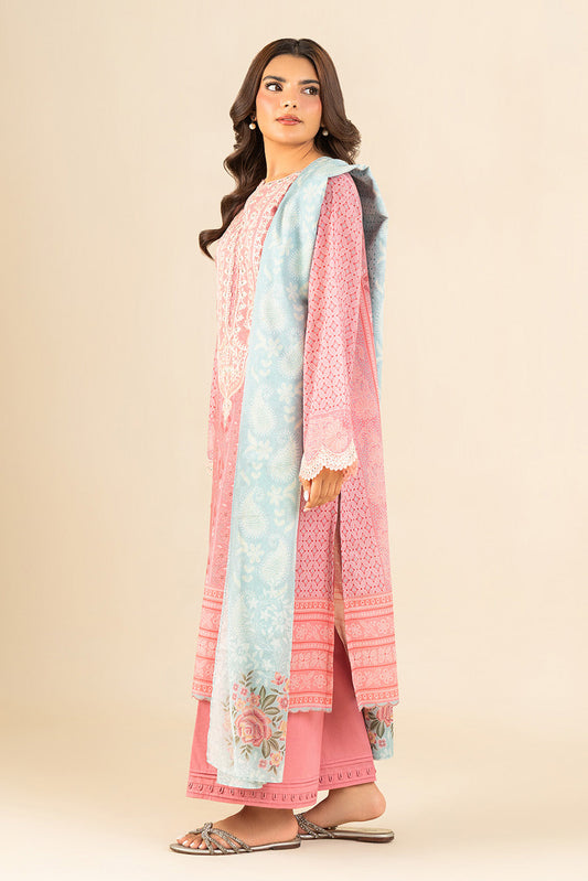 3 PIECE EMBROIDERED LAWN SUIT-VINTAGE TAUPE (UNSTITCHED)