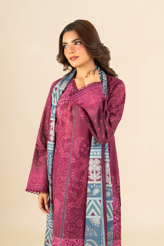 3 PIECE EMBROIDERED LAWN SUIT-PLUM WHISPER (UNSTITCHED)