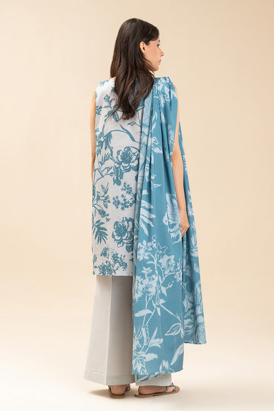 3 PICE EMBROIDERED LAWN SUIT-MONOCHROMATIC AZURE (UNSTITCHED)