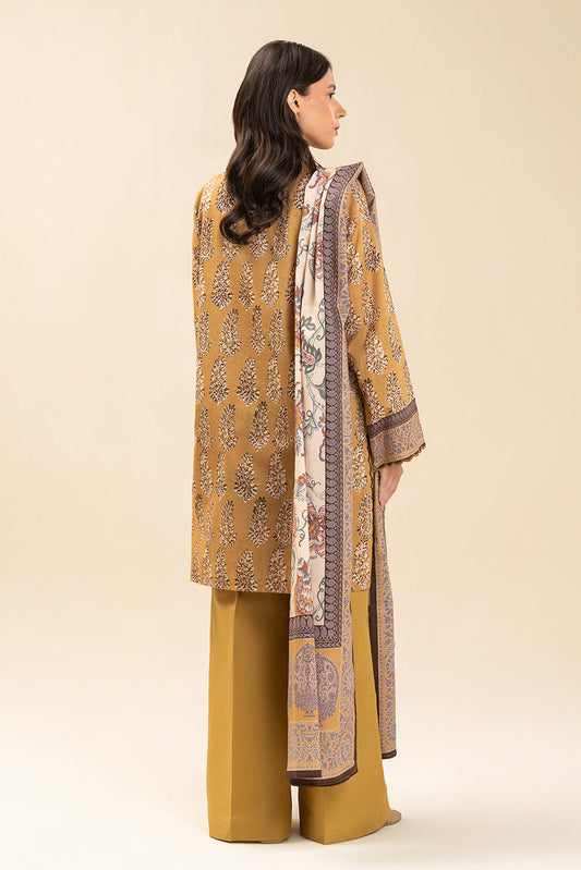 3 PIECE EMBROIDERED LAWN SUIT-AZTEC GOLD (UNSTITCHED)