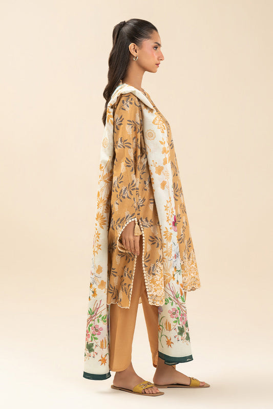 3 PIECE EMBROIDERED LAWN SUIT-MUSTARD MEADOW (UNSTITCHED)