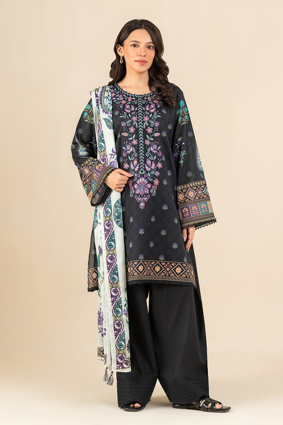 3 PIECE EMBROIDERED LAWN SUIT-CHARCOAL CHARM (UNSTITCHED)