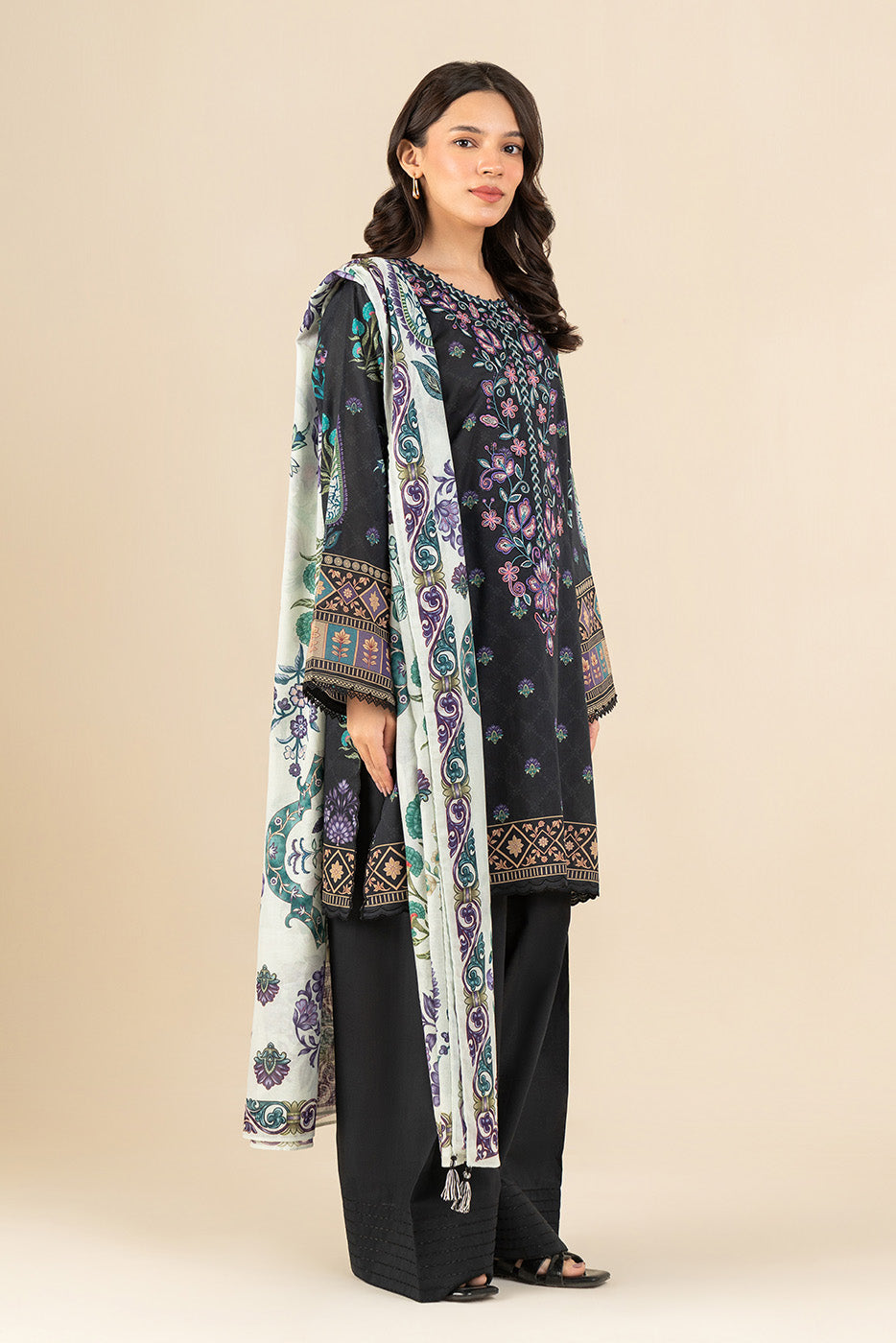 3 PIECE EMBROIDERED LAWN SUIT-CHARCOAL CHARM (UNSTITCHED)