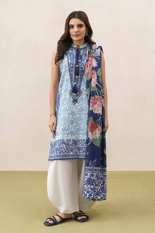 3 PIECE EMBROIDERED LAWN SUIT-AZURE DUSK (UNSTITCHED)
