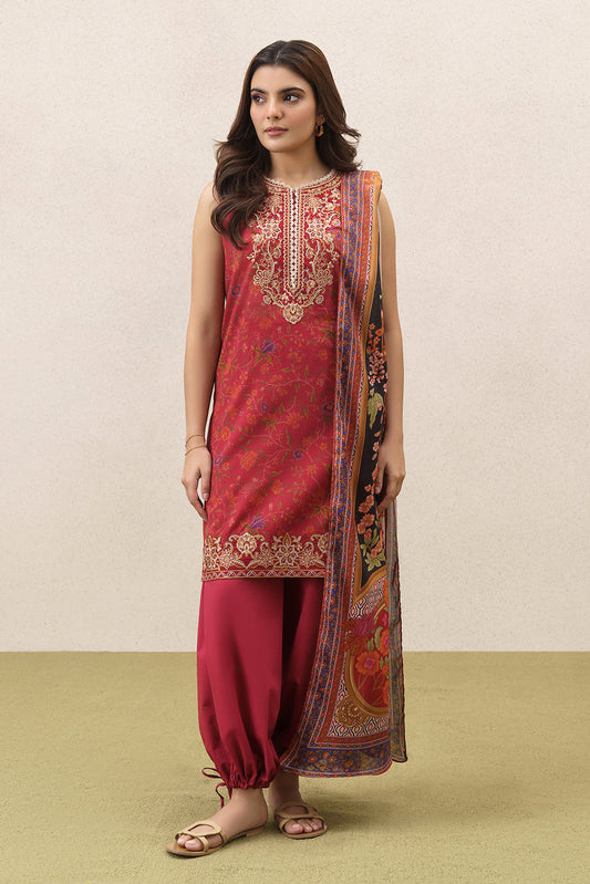 3 PIECE EMBROIDERED LAWN SUIT-SCARLET EMBER (UNSTITCHED)