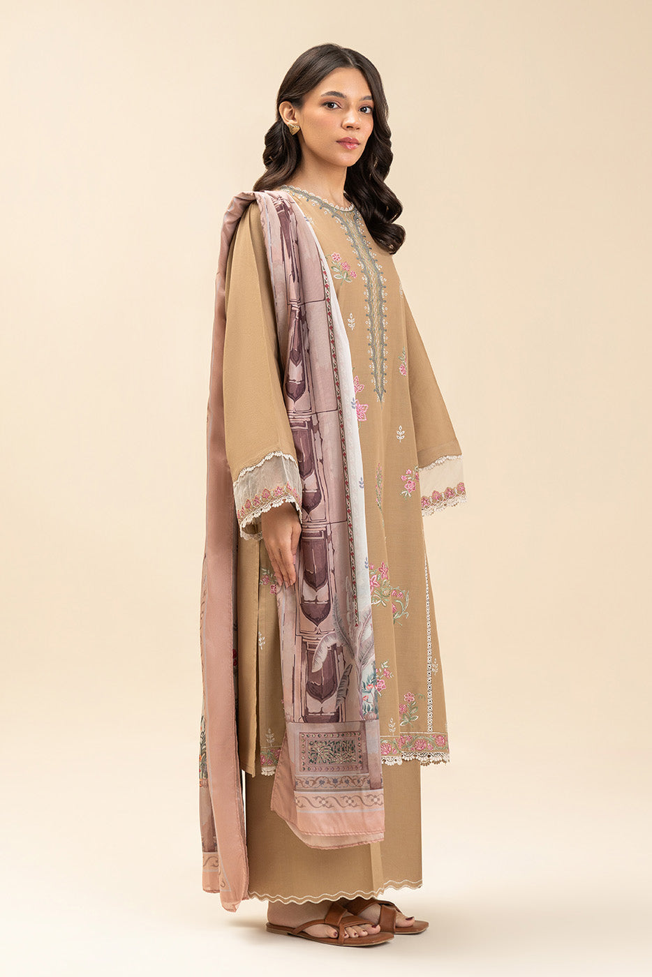 3 PIECE EMBROIDERED LAWN SUIT-DUSTY BEIGE (UNSTITCHED)