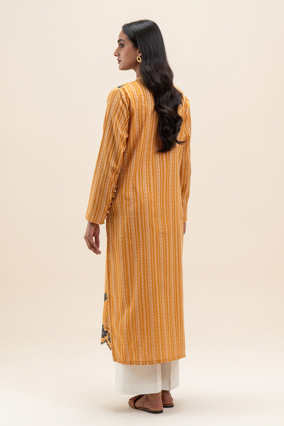 1PICE EMBROIDERED LENO KARRA  SUIT-MARIGOLD GRID (UNSTITCHED)