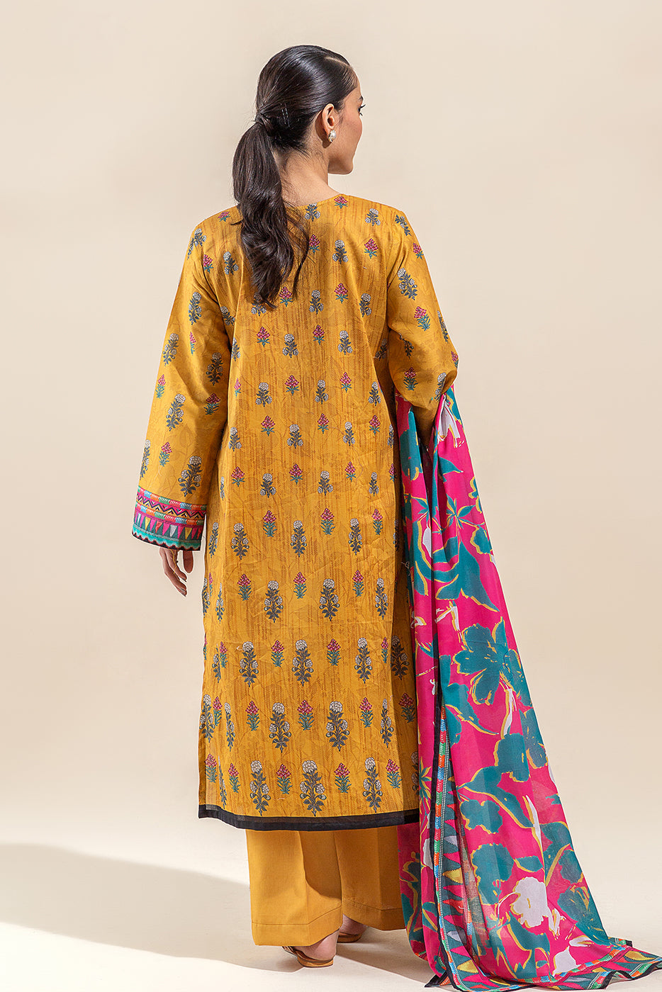 3 PIECE PRINTED LAWN SUIT-YELLOW VOYAGE (UNSTITCHED)