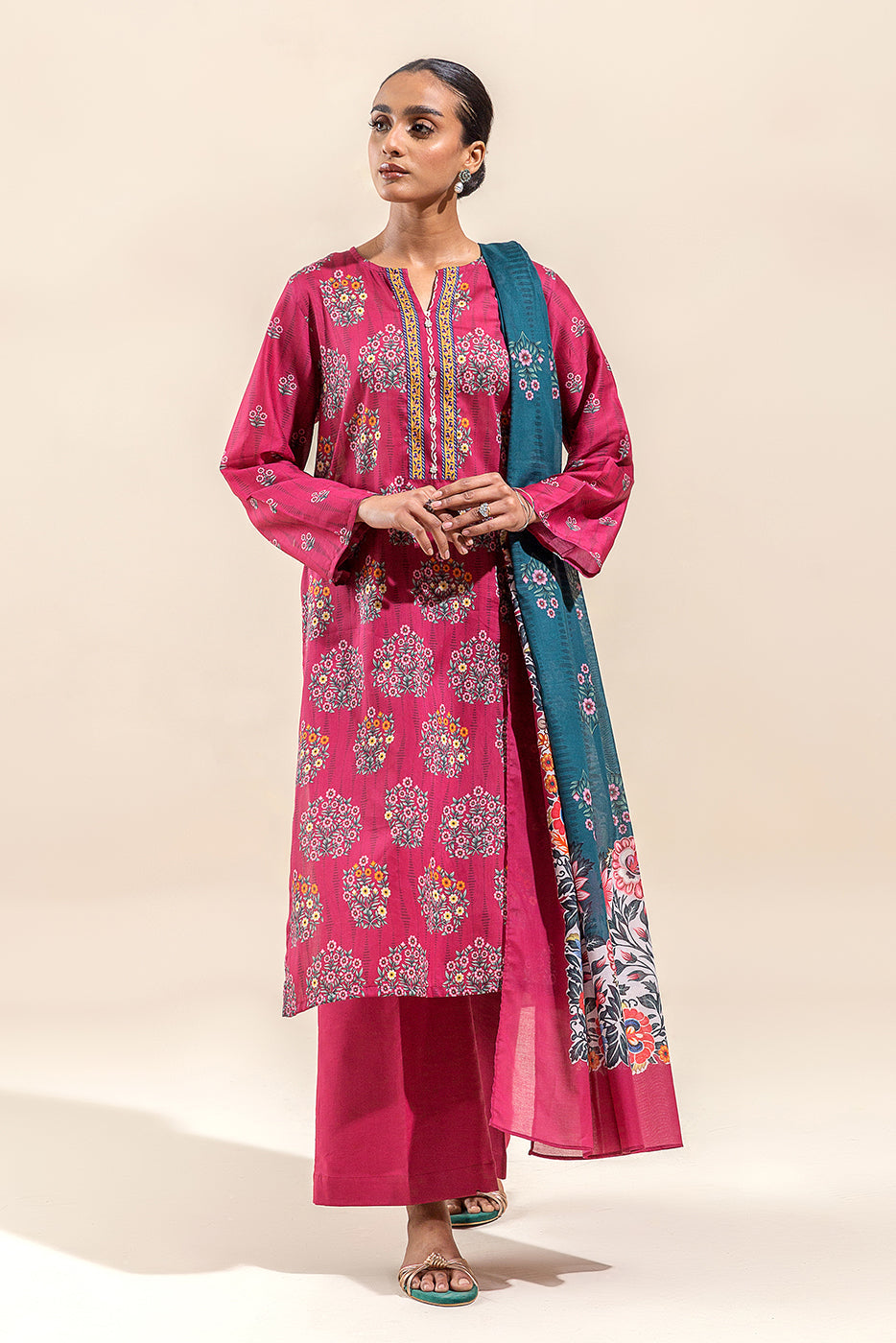 3 PIECE PRINTED LAWN SUIT-ROSETTE DAWN (UNSTITCHED)