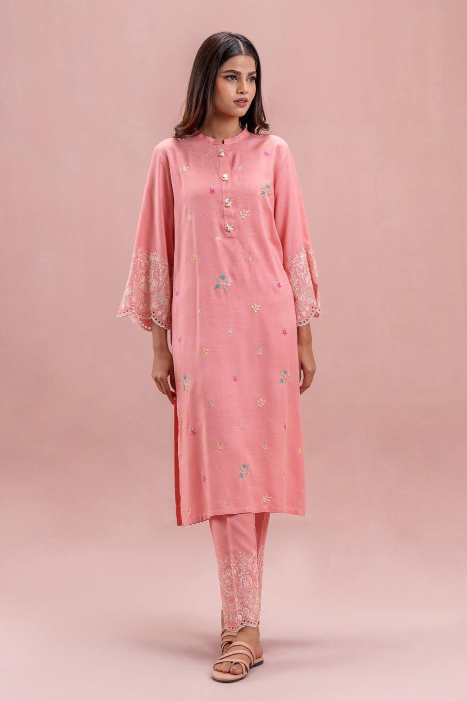 2 PIECE EMBROIDERED VISCOSE SUIT (PRET)