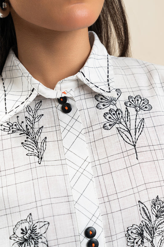 EMBROIDERED  COTTON LINEN TOP (PRET)