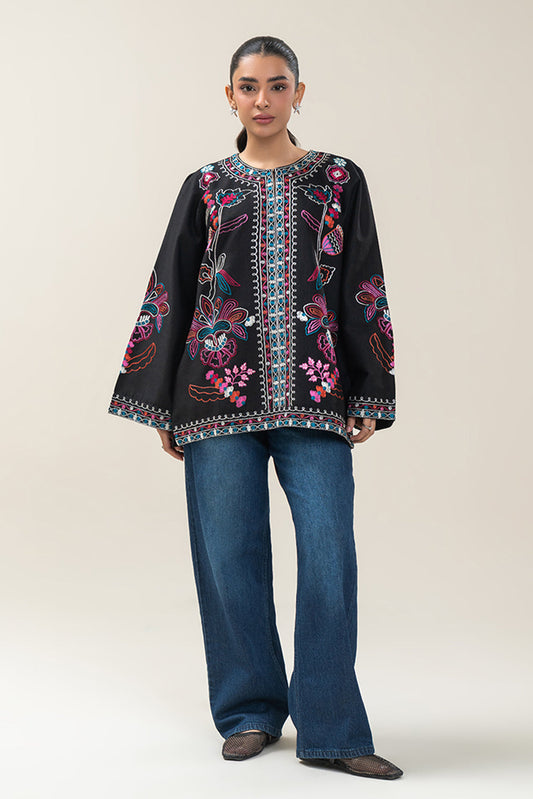 EMBROIDERED SLUB KHADDAR TOP (PRET)
