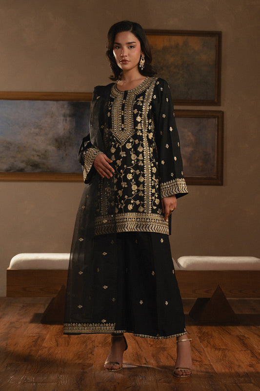 3 PIECE EMBROIDERED RAW SILK SUIT (LUXURY-PRET)