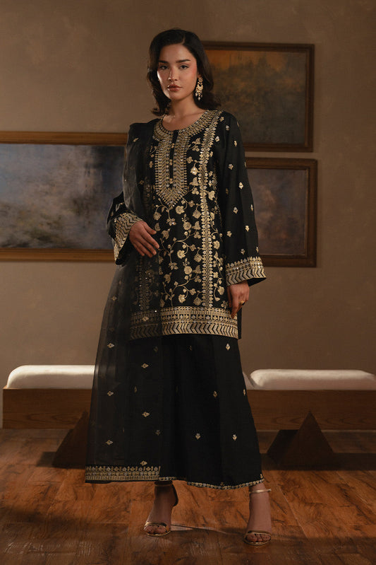 3 PIECE EMBROIDERED RAW SILK SUIT (LUXURY-PRET)