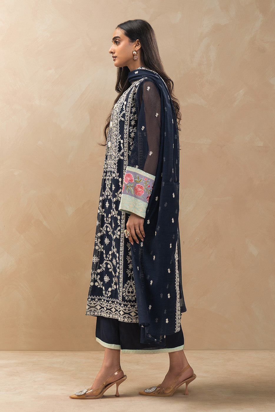 3 PIECE EMBROIDERED COTTON NET SUIT (LUXURY-PRET)