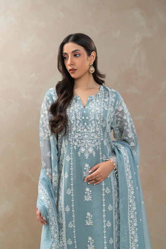 3 PIECE EMBROIDERED COTTON NET SUIT (LUXURY-PRET)