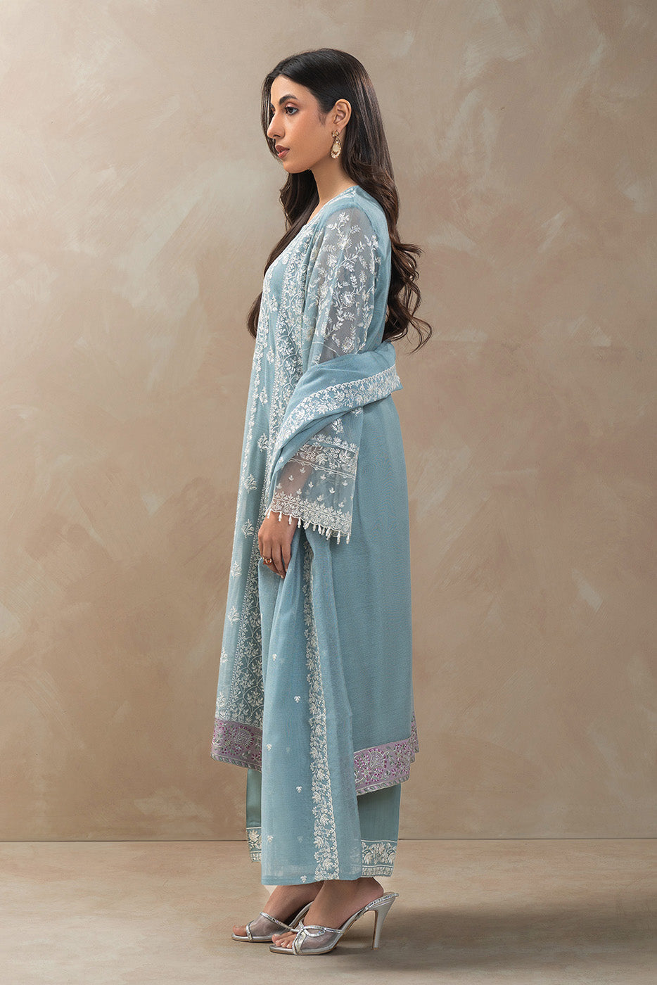3 PIECE EMBROIDERED COTTON NET SUIT (LUXURY-PRET)