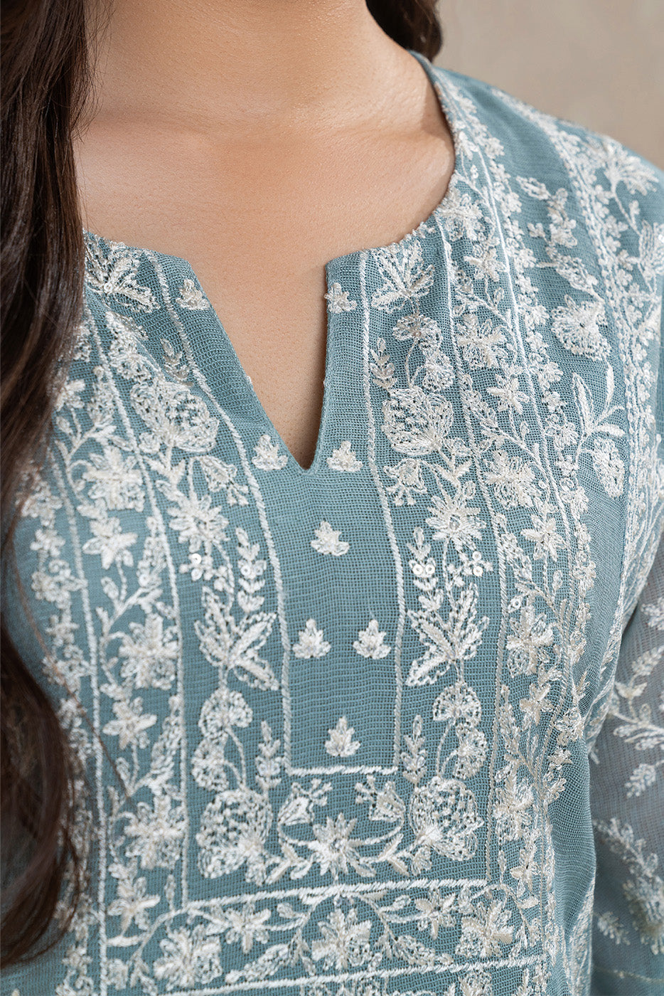 3 PIECE EMBROIDERED COTTON NET SUIT (LUXURY-PRET)