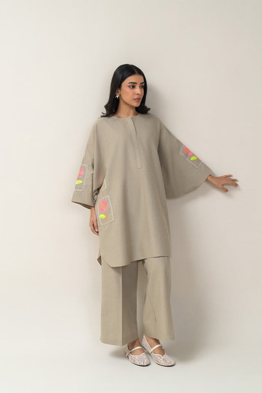 2 PIECE EMBROIDERED DOBBY SUIT (PRET)