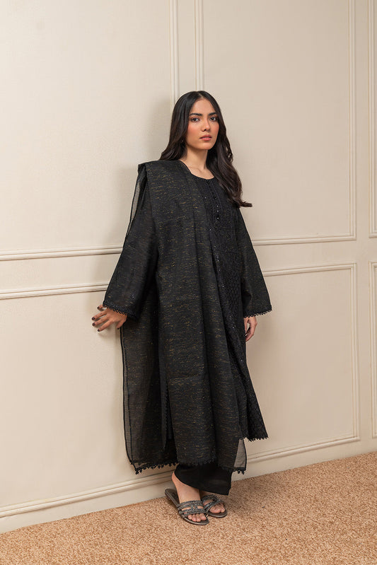 3 PIECE EMBROIDERED ZARI PAPER COTTON SUIT (PRET)