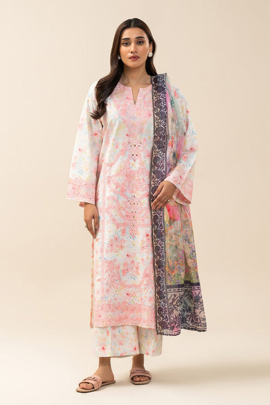 3 PIECE EMBROIDERED COTTON VISCOSE SUIT (PRET)