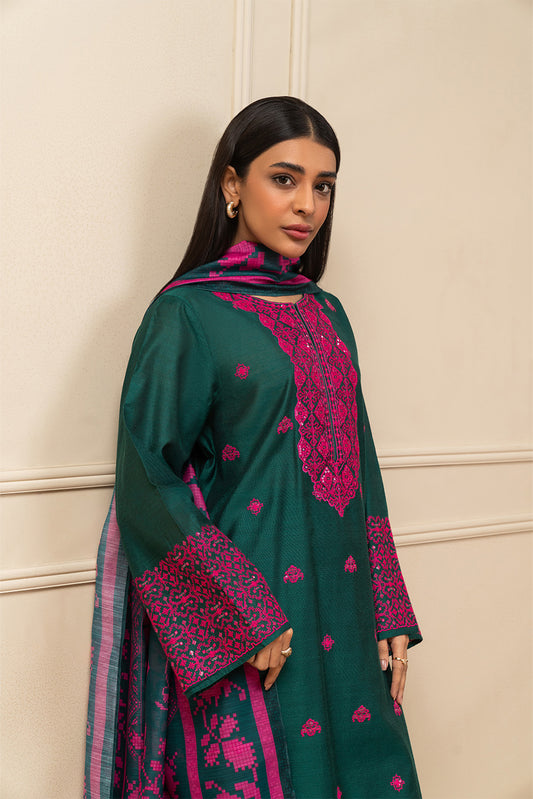 3 PIECE EMBROIDERED TWO TONE SUIT (PRET)