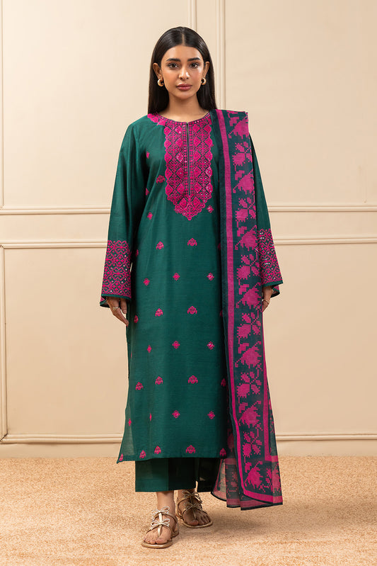 3 PIECE EMBROIDERED TWO TONE SUIT (PRET)