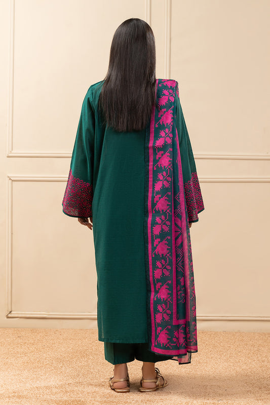 3 PIECE EMBROIDERED TWO TONE SUIT (PRET)