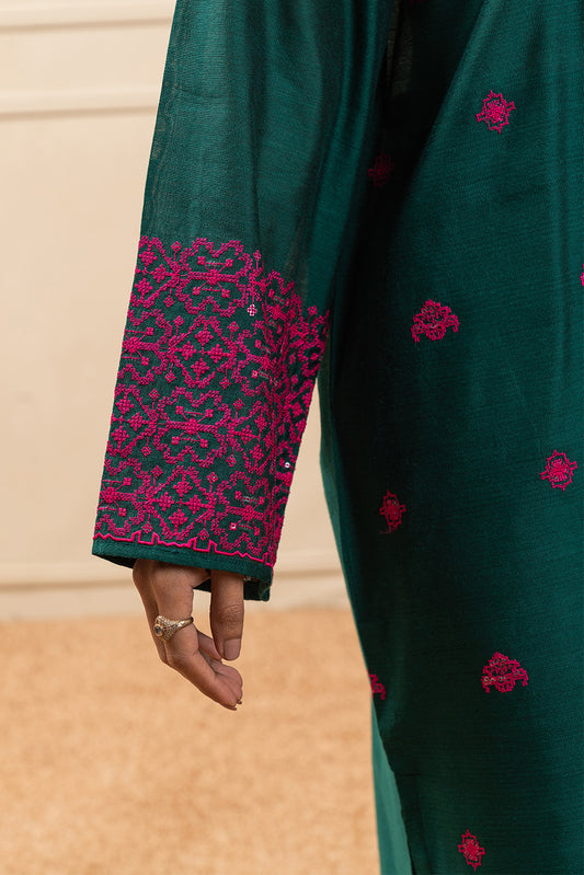 3 PIECE EMBROIDERED TWO TONE SUIT (PRET)