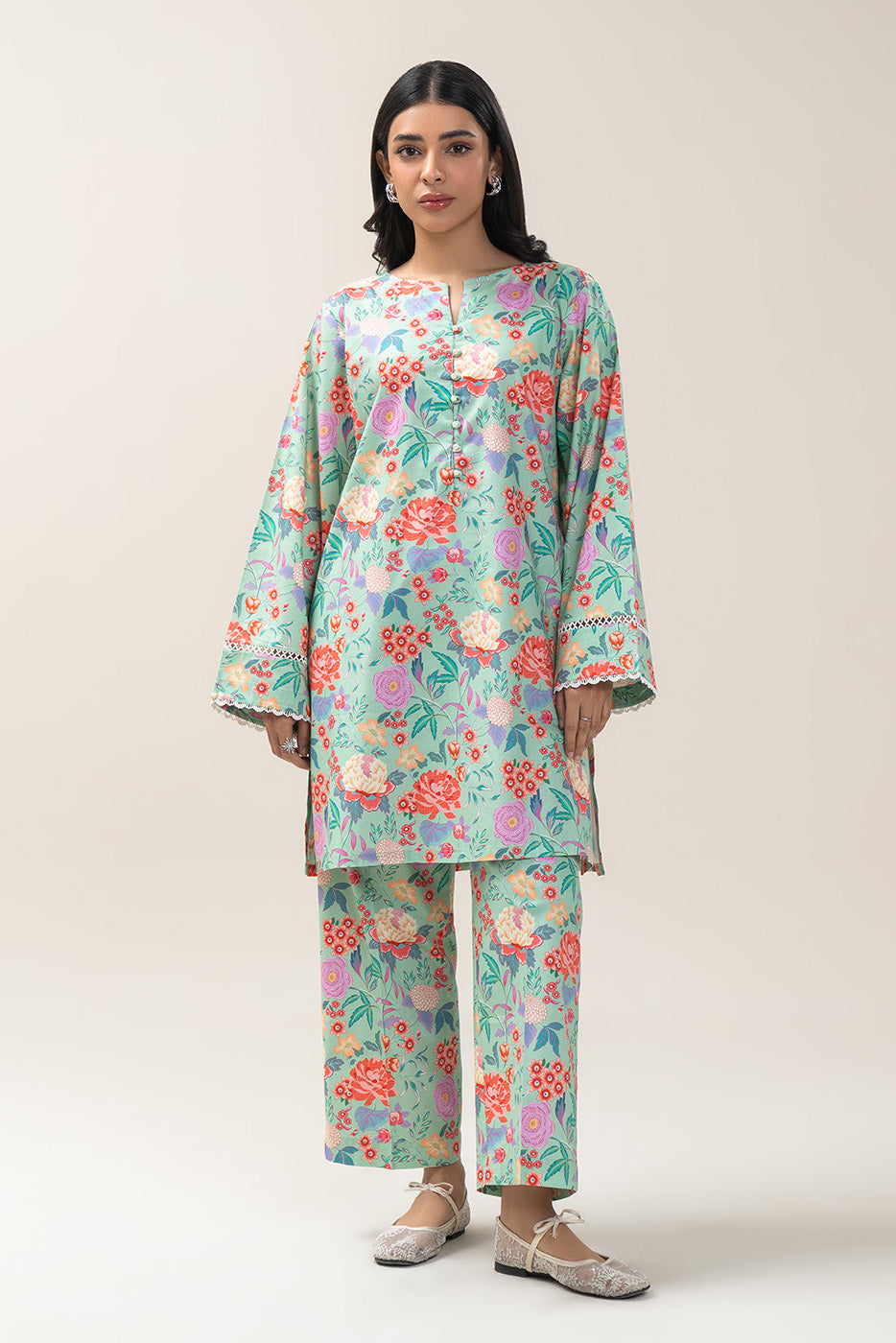 2 PIECE PRINTED COTTON VISCOSE SUIT (PRET)