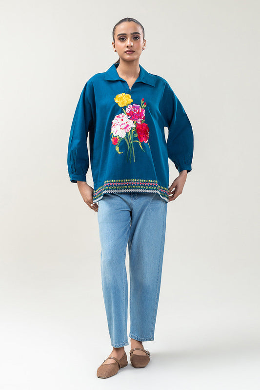 EMBROIDERED TWO WAY SLUB TOP (PRET)