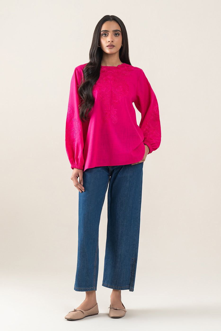 EMBROIDERED TWO WAY SLUB TOP (PRET)