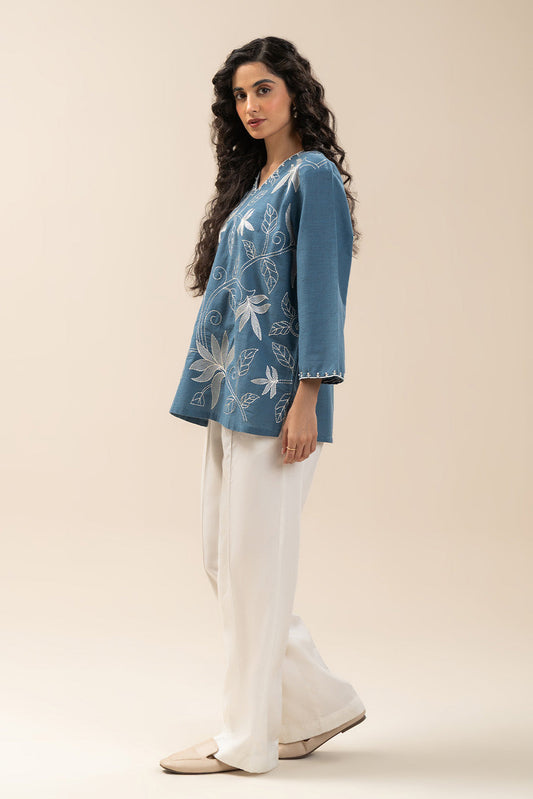 EMBROIDERED TWO WAY SLUB SHIRT (PRET)