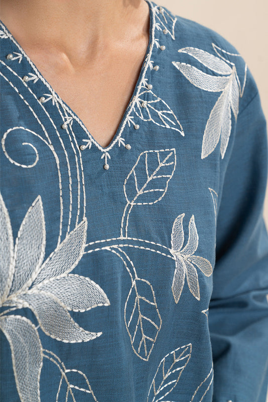 EMBROIDERED TWO WAY SLUB SHIRT (PRET)