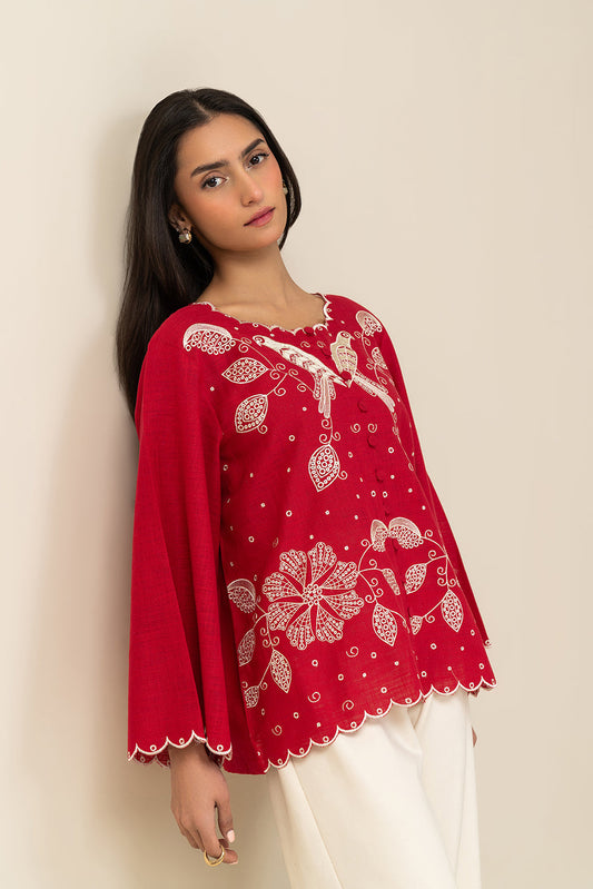 EMBROIDERED TWO WAY SLUB TOP (FLOW)