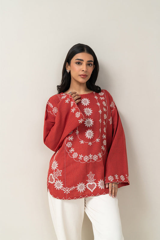 EMBROIDERED TWO WAY SLUB TOP (PRET)