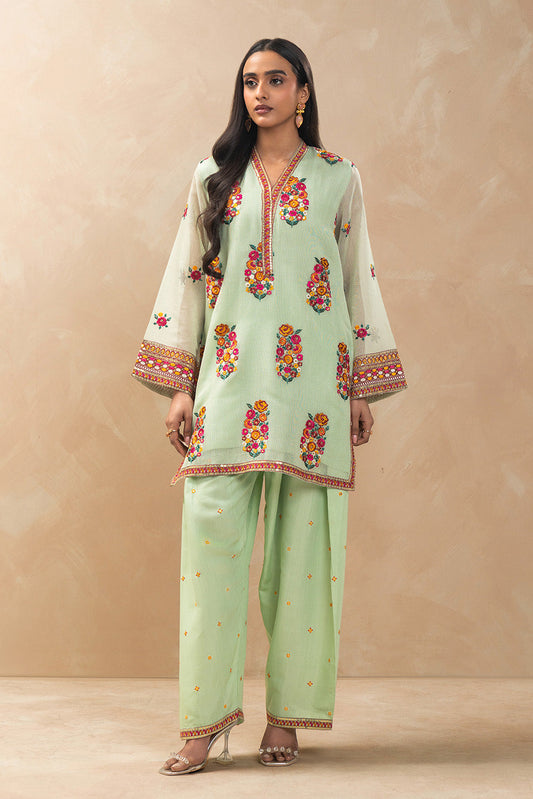 2 PIECE EMBROIDERED COTTON NET SUIT (LUXURY-PRET)