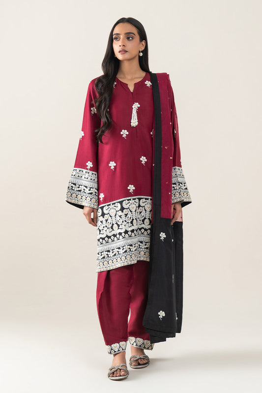 3 PIECE EMBROIDERED RAW SILK SUIT (LUXURY-PRET)