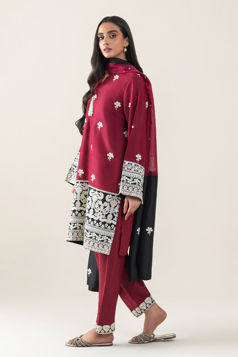 3 PIECE EMBROIDERED RAW SILK SUIT (LUXURY-PRET)